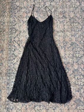 Vintage 90-Y2K Betsey Johnson Black Textured Spaghetti Strap Midi Dress cocktail